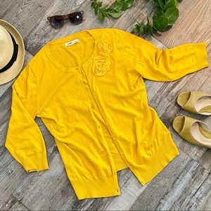 Old Navy Yellow Cardigan with Flower Appliqué